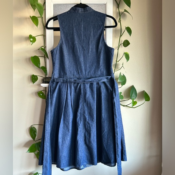 THRE3 Sleeveless Dark Blue Denim Vibes Button Up Fit & Flare Belted Dress EUC - Picture 8 of 16
